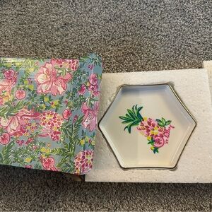 Lilly Pulitzer Pink Green Floral Hex Trinket Dish